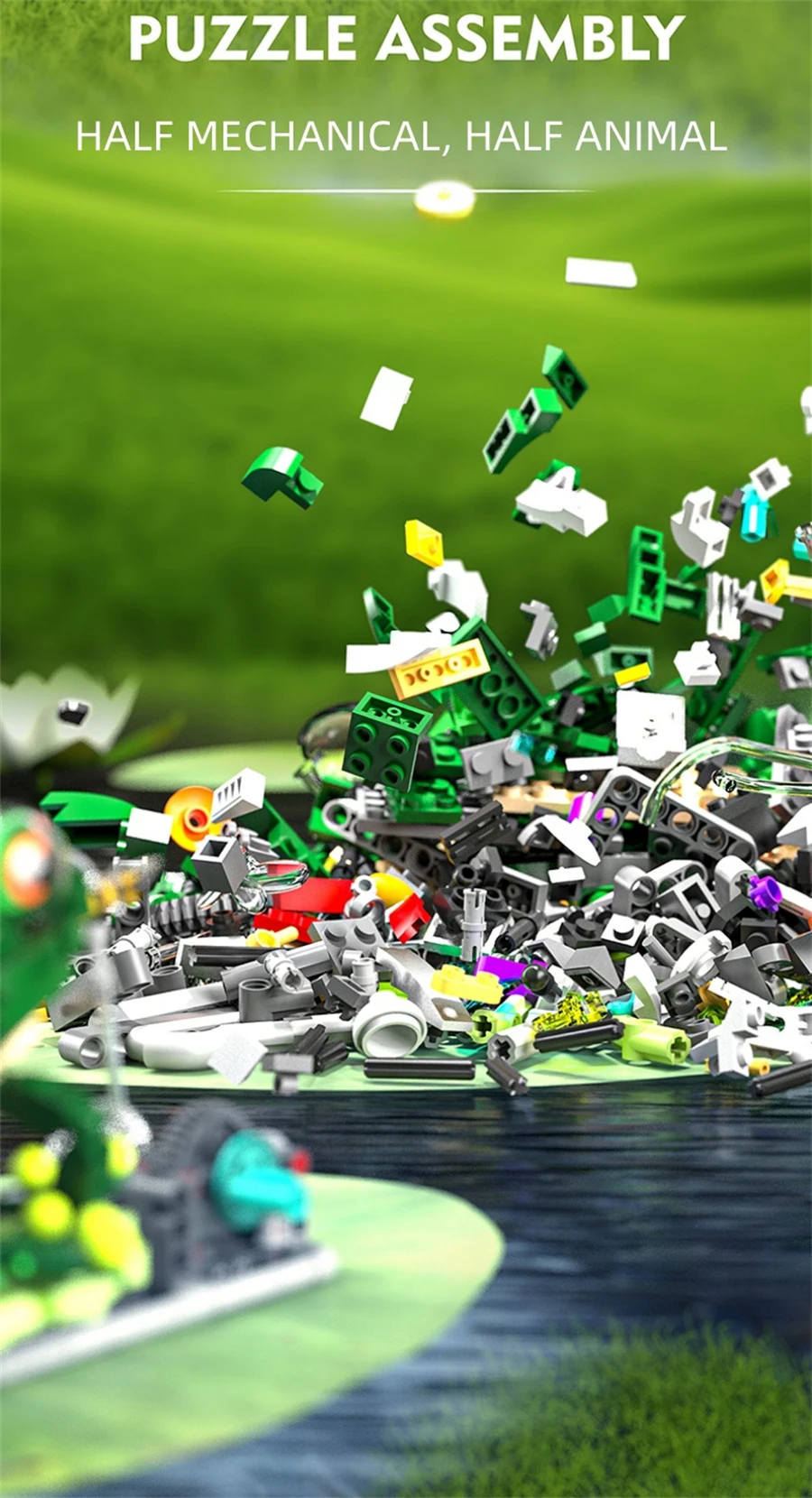 Mechanical Frog Building Blocks Kit with Movable Legs & Gears - Image 9