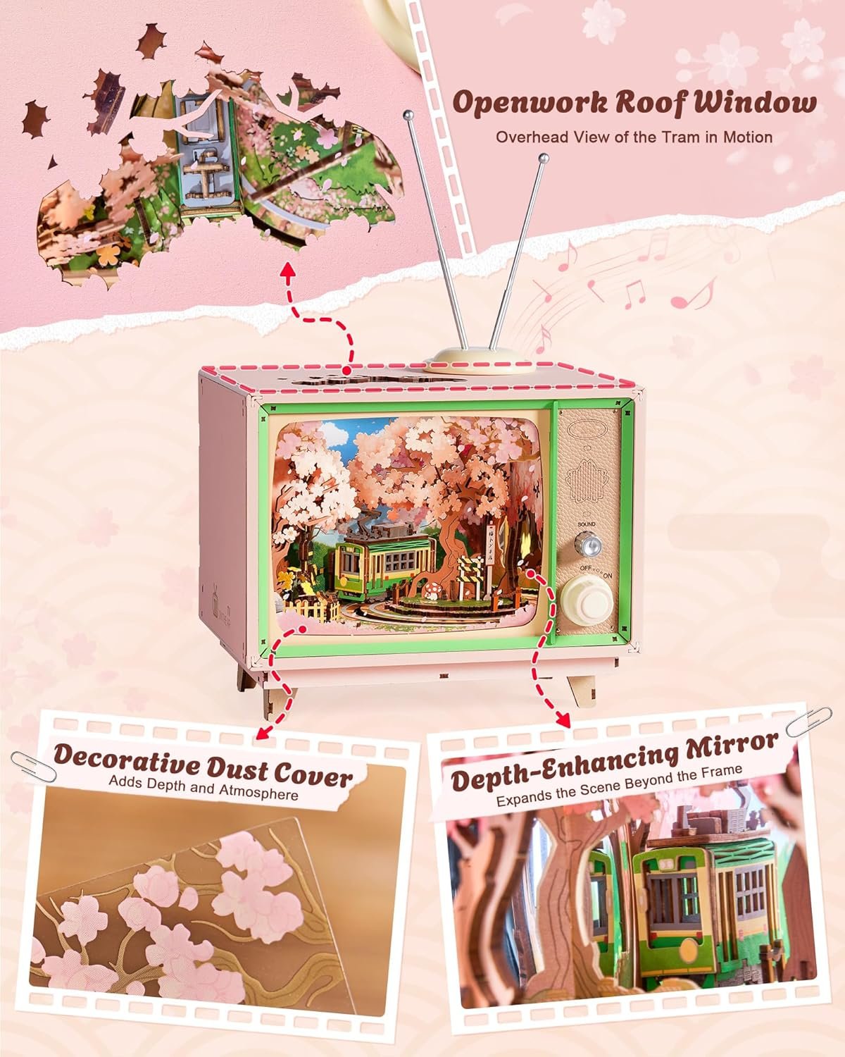 Rolife DIY Music Box Sakura Dreamy Tour 3D Wooden Puzzle - Image 7